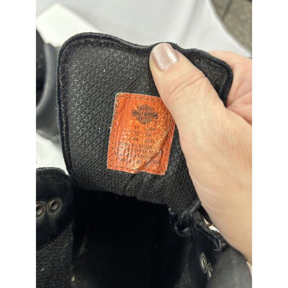 Harley Davidson Lace Up Ankle Boots Black Leather 11.5 Lug Sole Pewter Logo - Picture 10 of 11